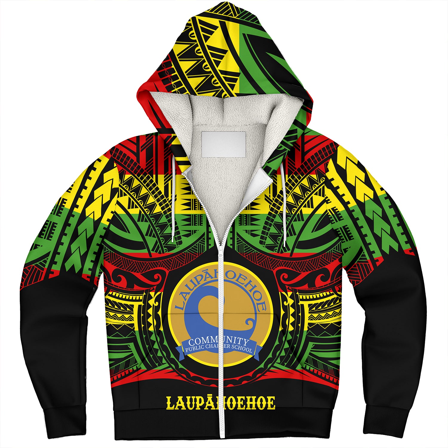 Hawaii Sherpa Hoodie Laupahoehoe Community Public Charter School Reggae Color Polynesian