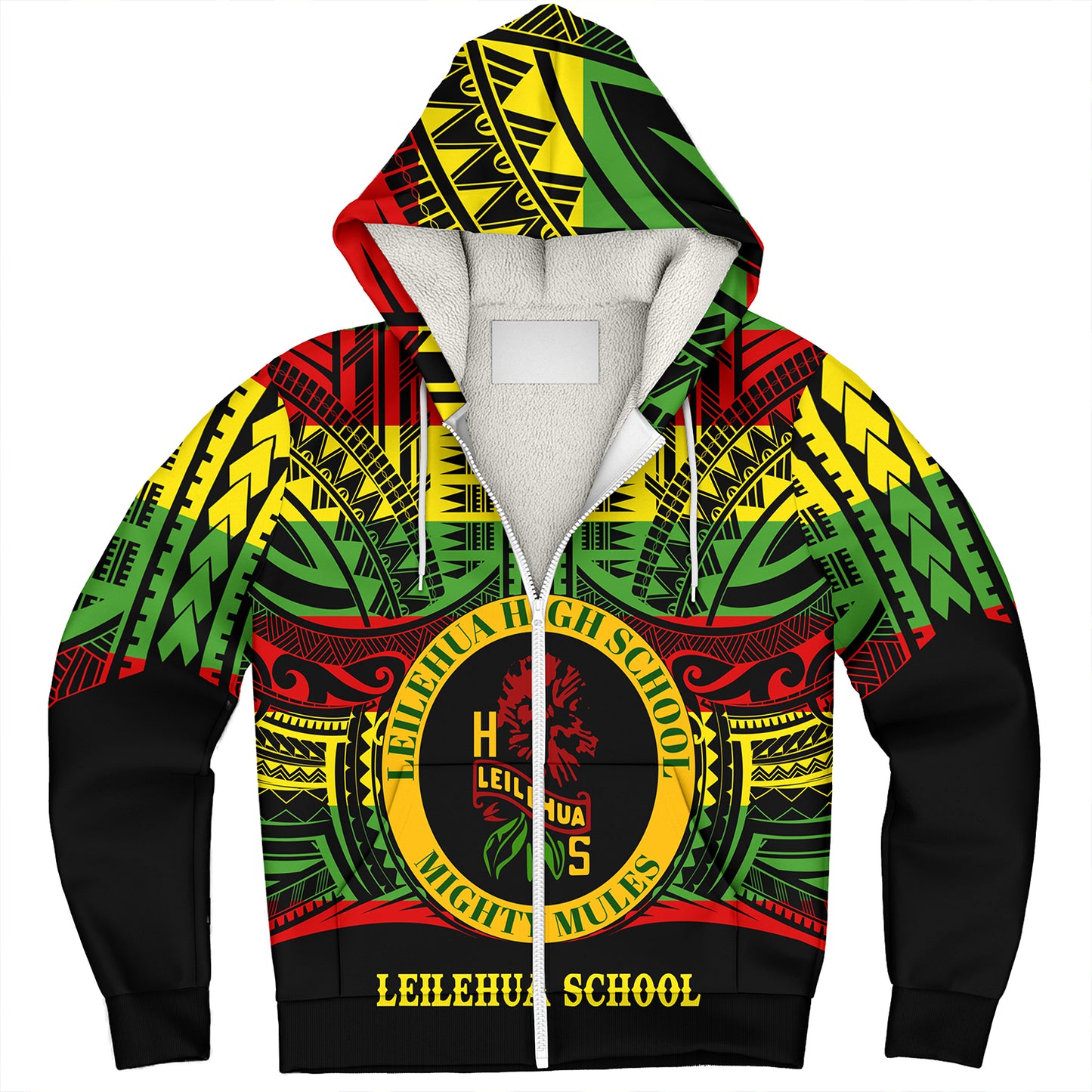 Hawaii Sherpa Hoodie Leilehua High School Reggae Color Polynesian