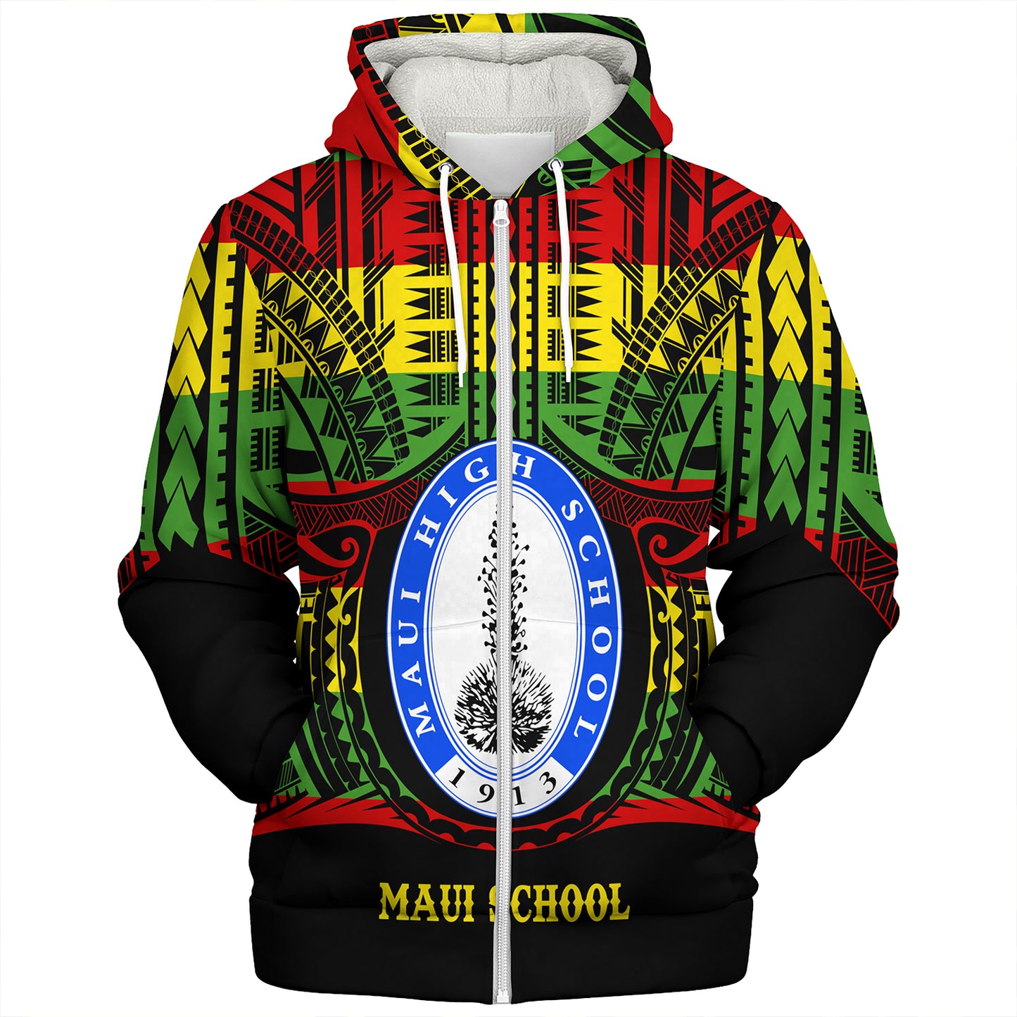 Hawaii Sherpa Hoodie Maui High School Reggae Color Polynesian