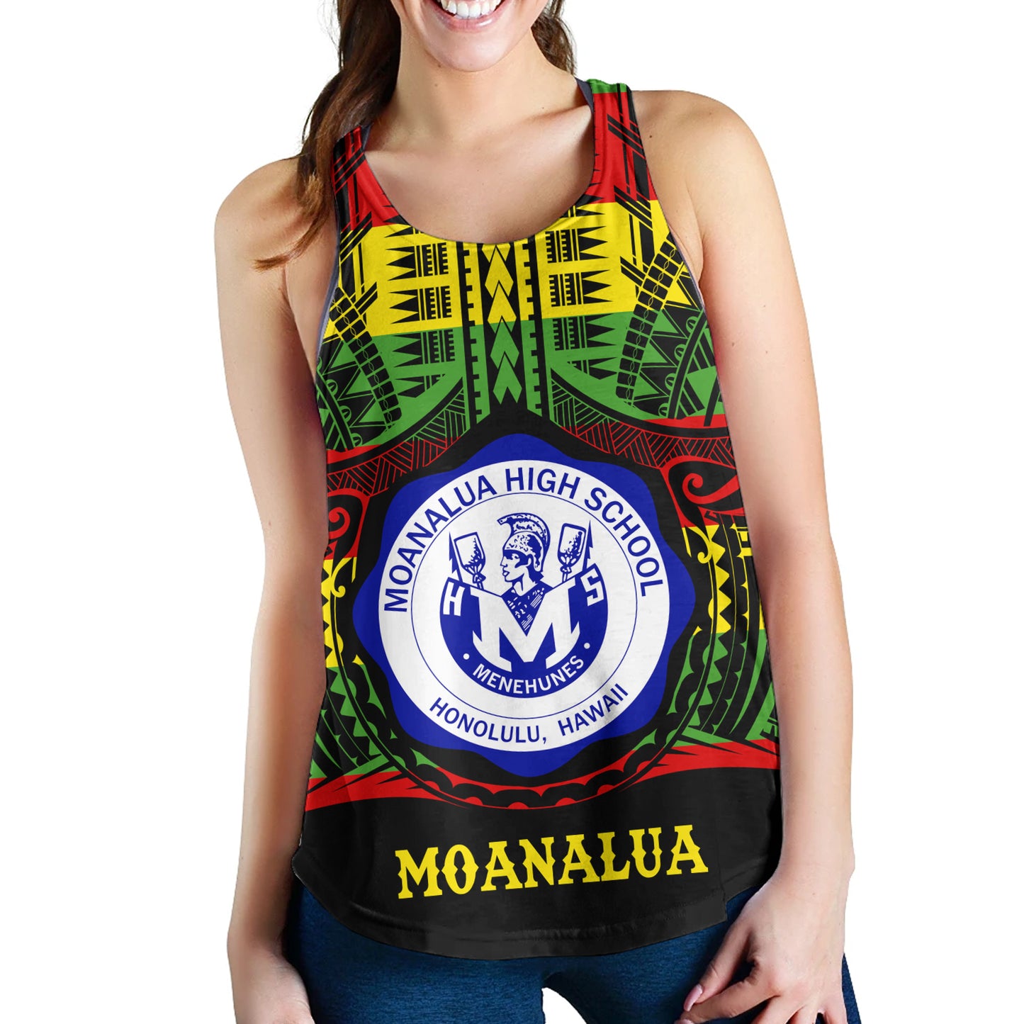 Hawaii Women Tank Moanalua High School Reggae Color Polynesian