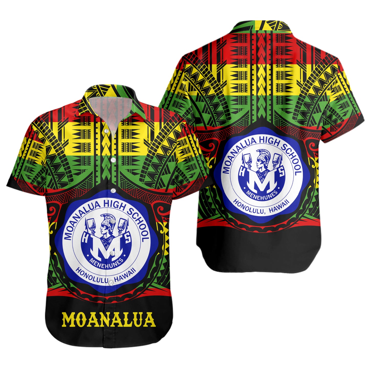 Hawaii Short Sleeve Shirt Moanalua High School Reggae Color Polynesian