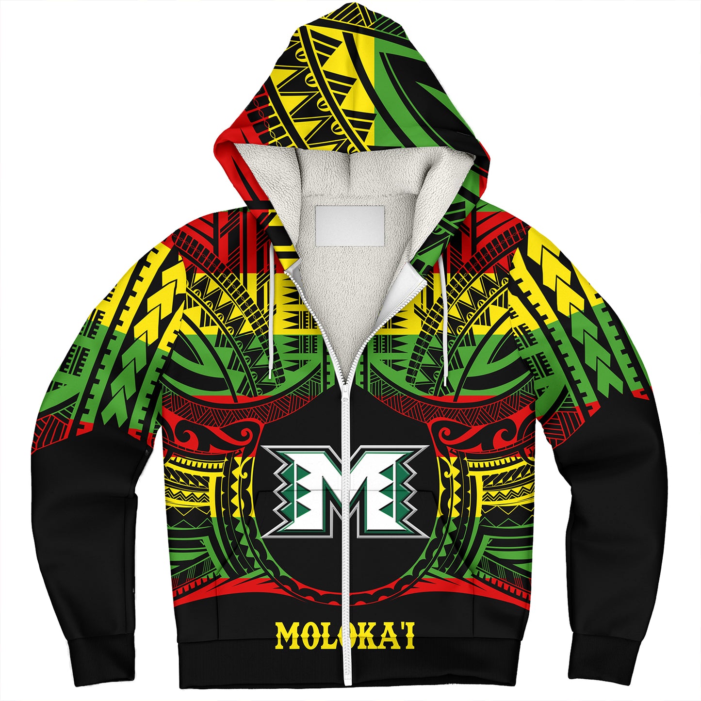 Hawaii Sherpa Hoodie Moloka'i High School Reggae Color Polynesian