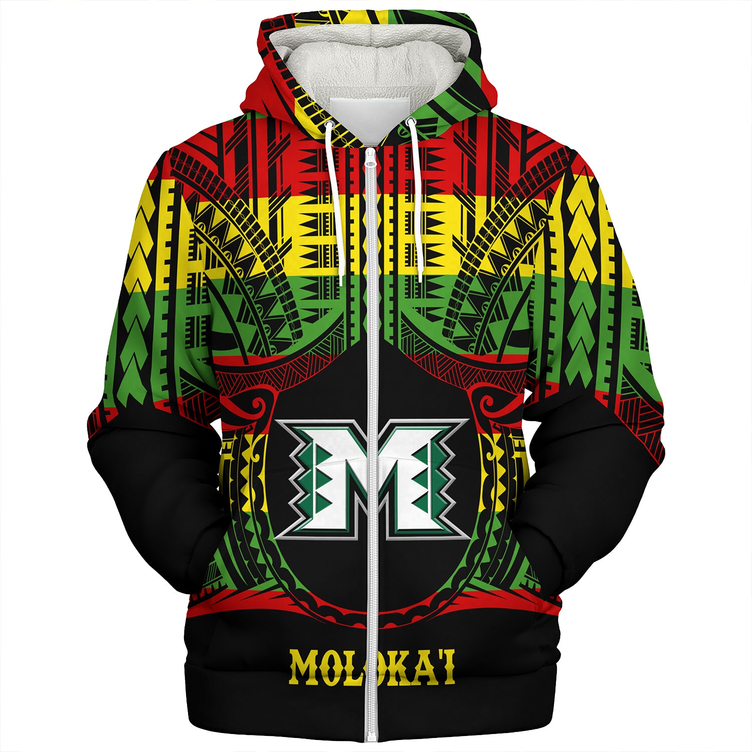 Hawaii Sherpa Hoodie Moloka'i High School Reggae Color Polynesian