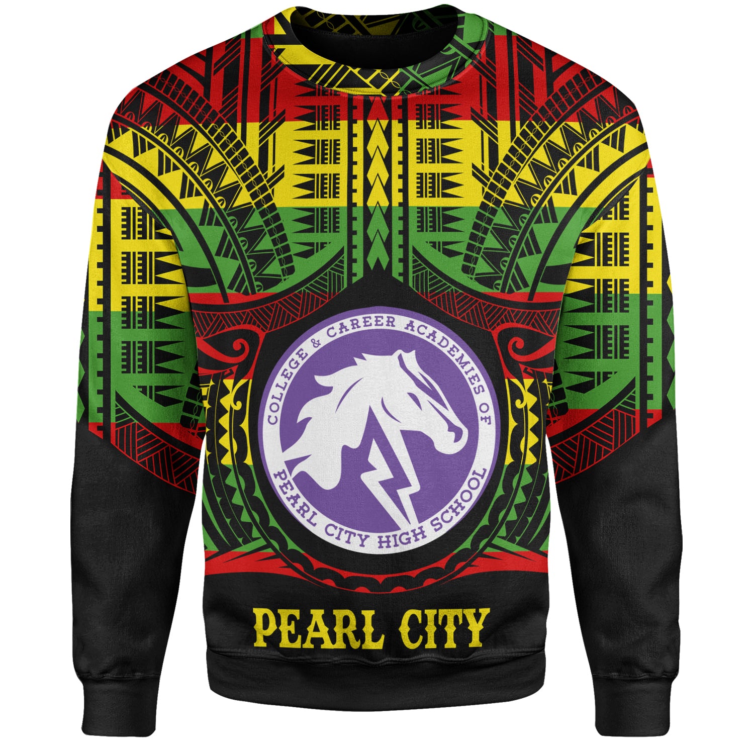 Hawaii Sweatshirt Pearl City High School Reggae Color Polynesian