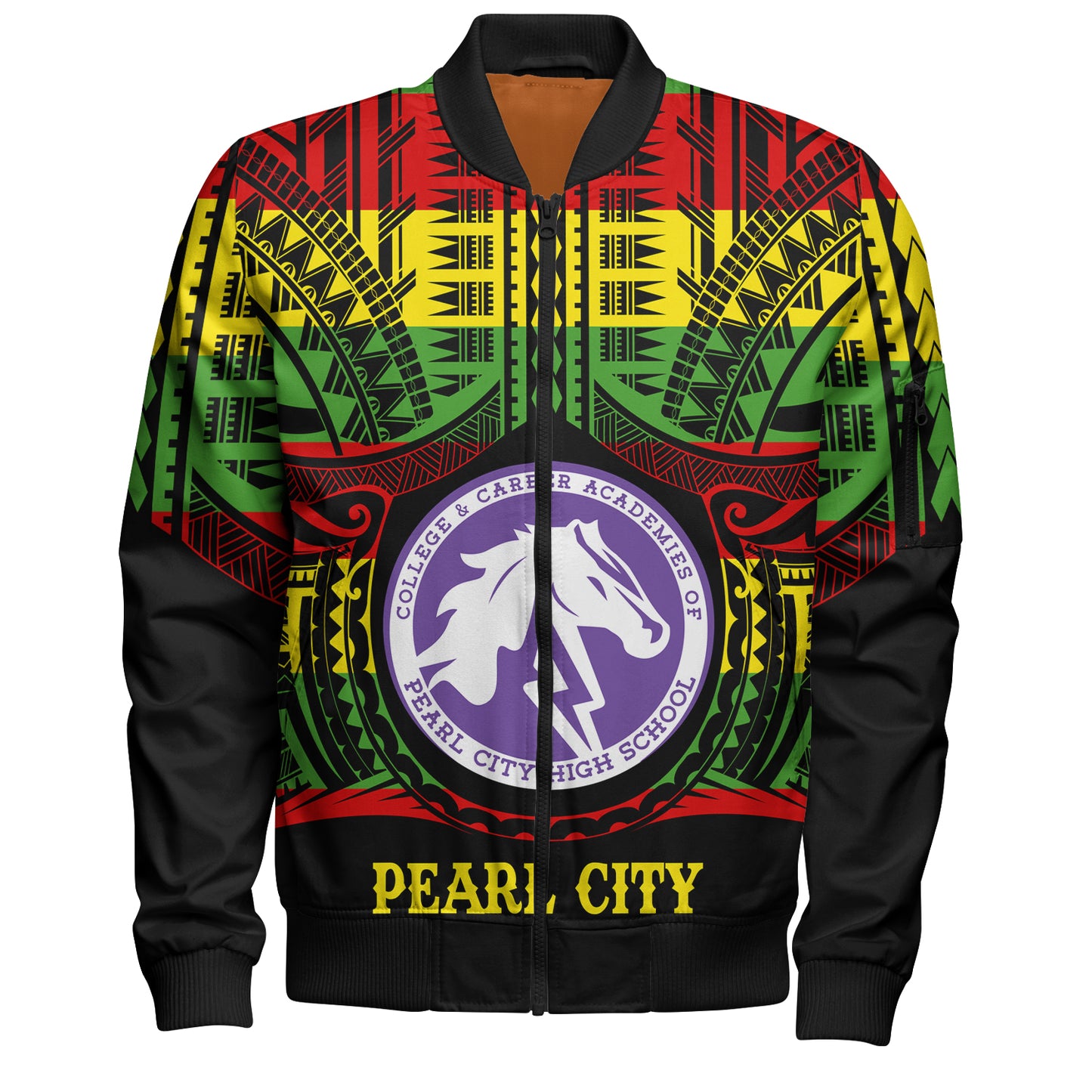Hawaii Bomber Jacket Pearl City High School Reggae Color Polynesian