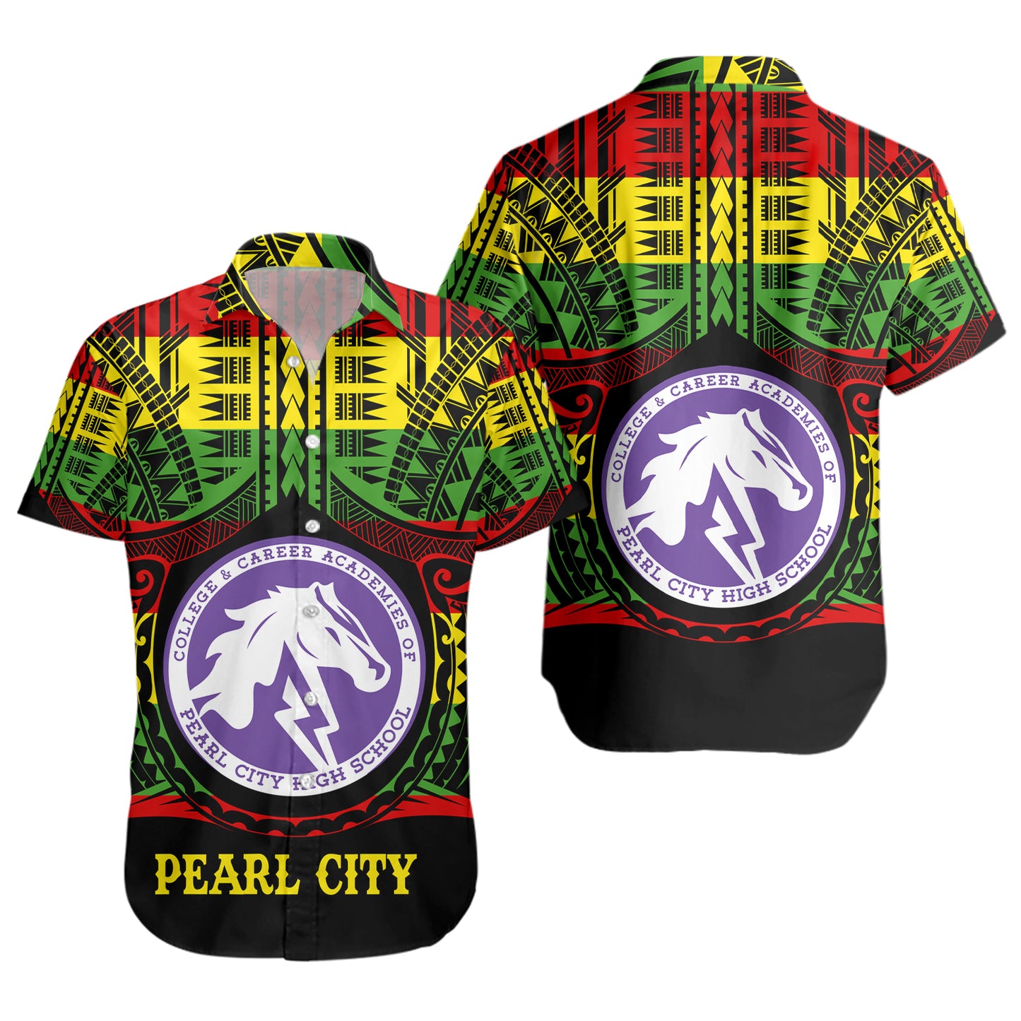 Hawaii Short Sleeve Shirt Pearl City High School Reggae Color Polynesian
