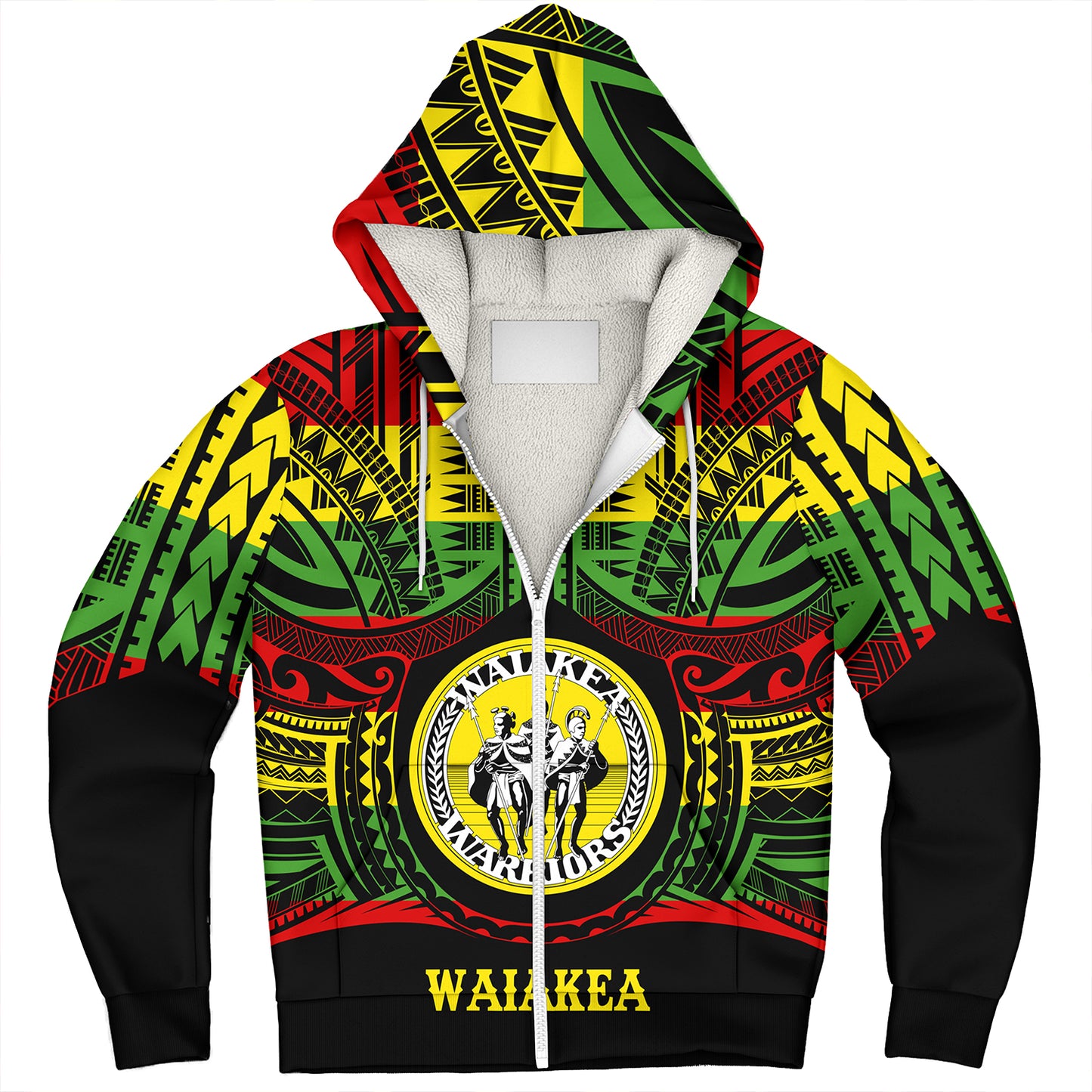 Hawaii Sherpa Hoodie Waiakea High School Reggae Color Polynesian