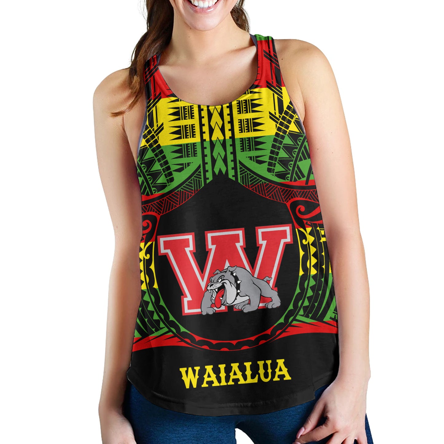 Hawaii Women Tank Waialua High and Intermediate School Reggae Color Polynesian