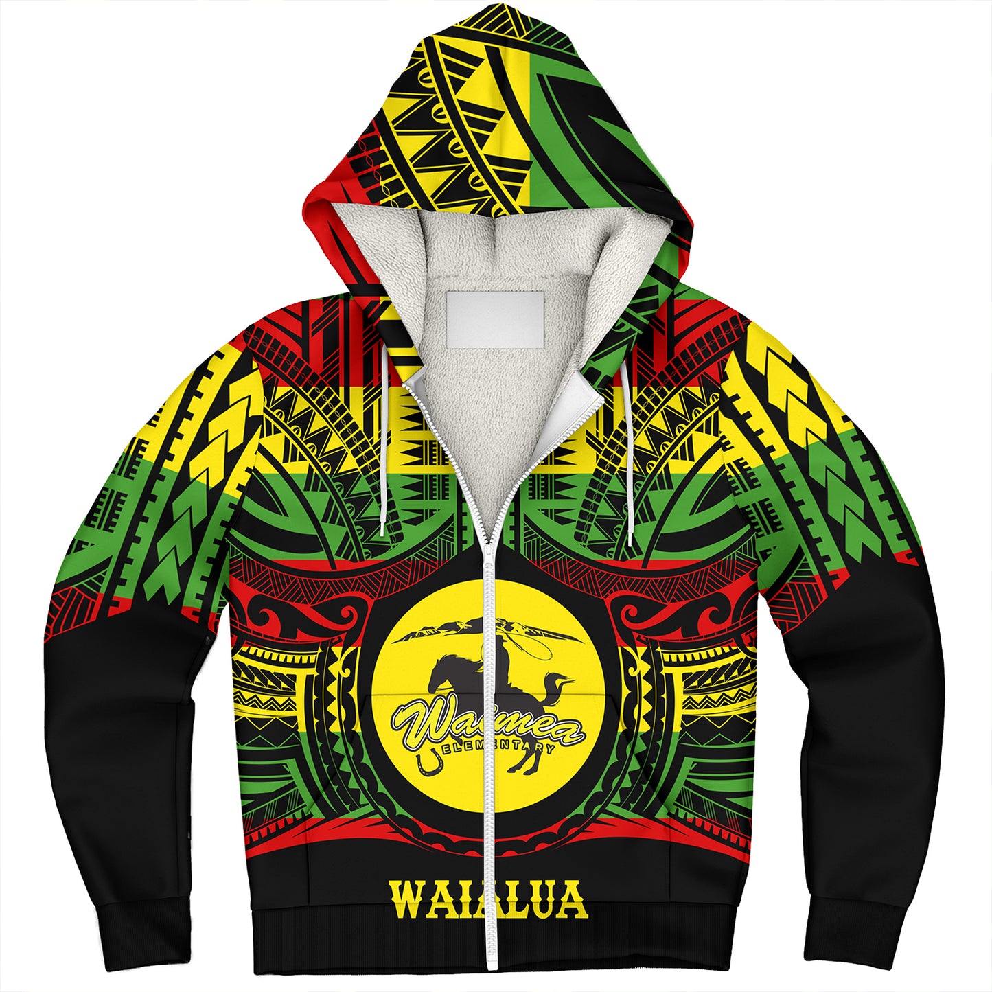Hawaii Sherpa Hoodie Waimea Elementary School Reggae Color Polynesian