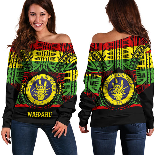 Hawaii Off Shoulder Sweatshirt Waipahu High School Reggae Color Polynesian