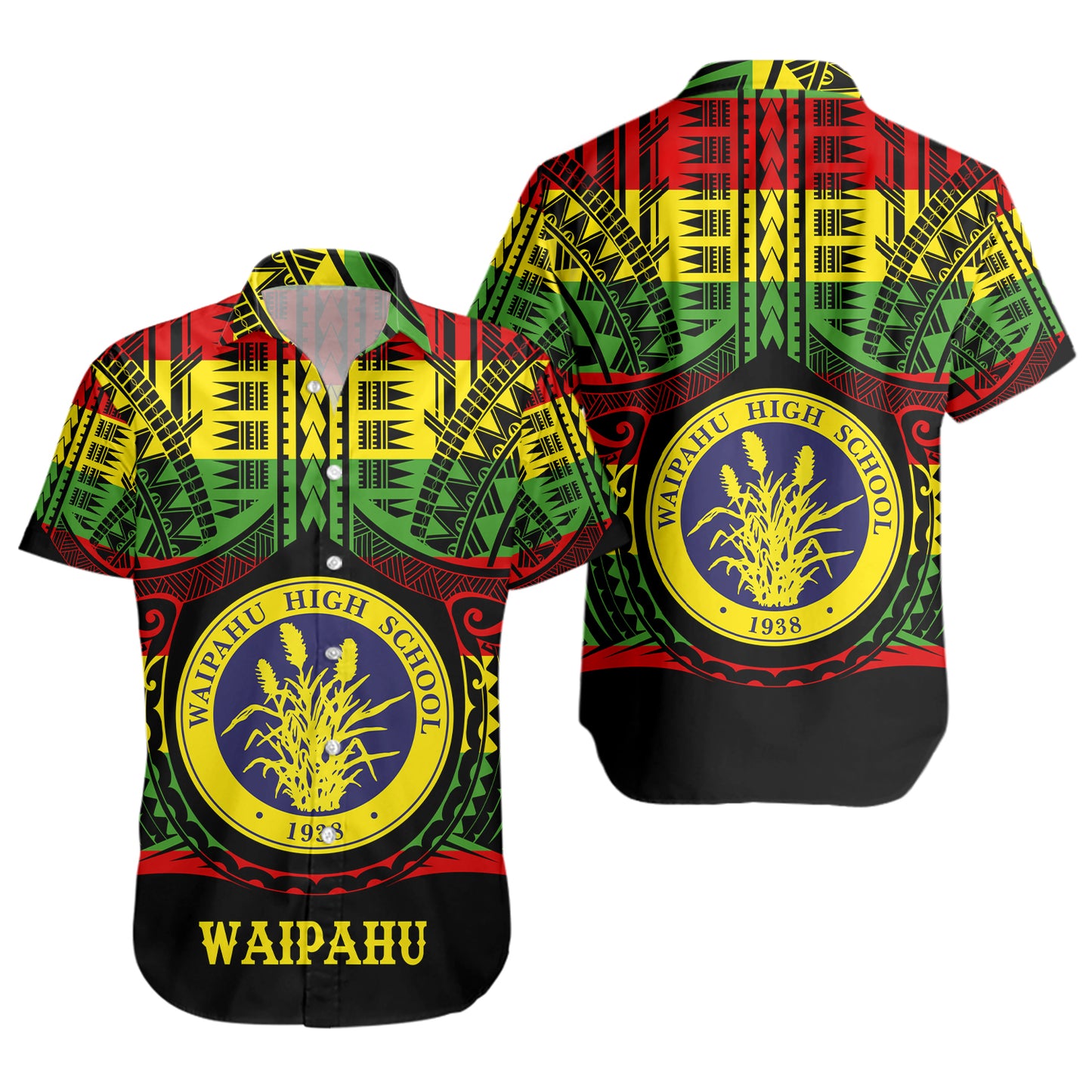 Hawaii Short Sleeve Shirt Waipahu High School Reggae Color Polynesian