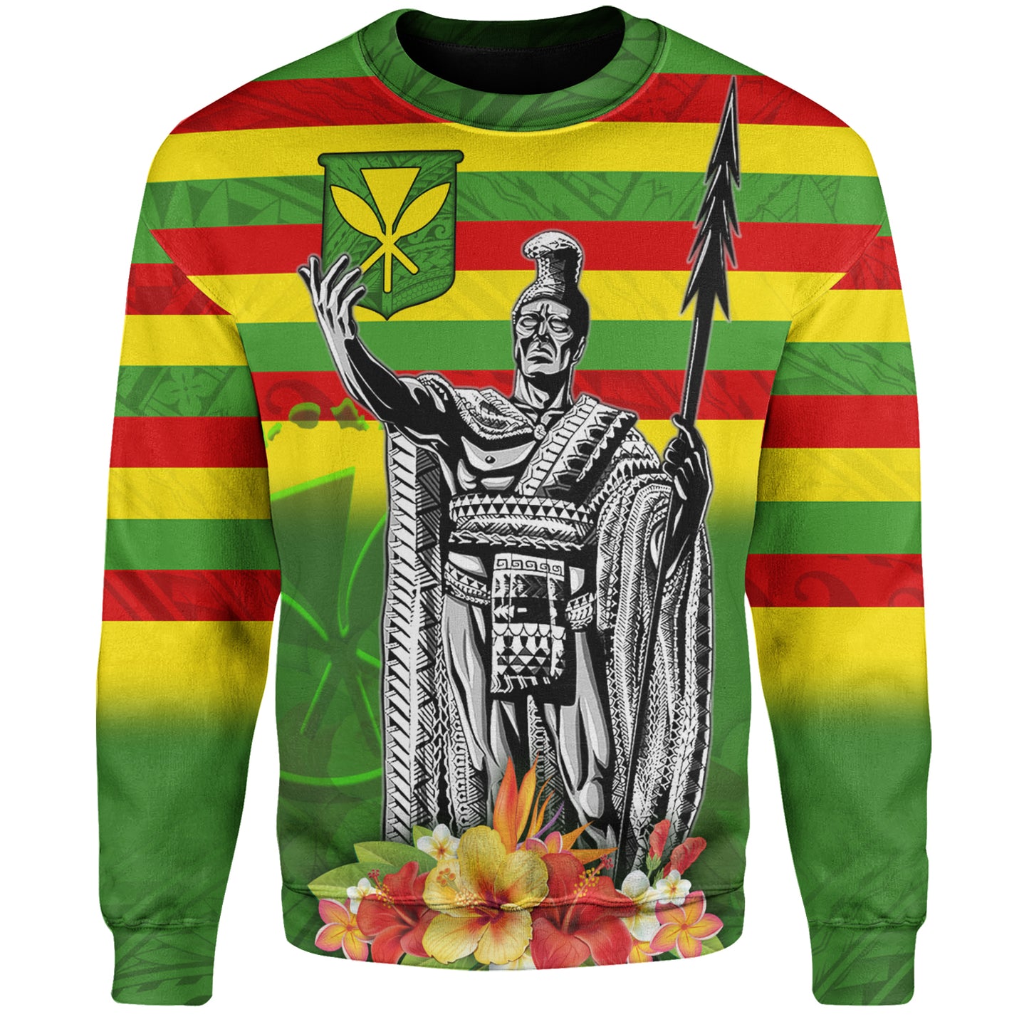 Hawaii Sweatshirt Hawaii King With Flag Color With Traditional Patterns