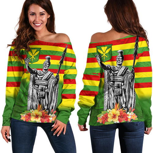 Hawaii Off Shoulder Sweatshirt Hawaii King With Flag Color With Traditional Patterns