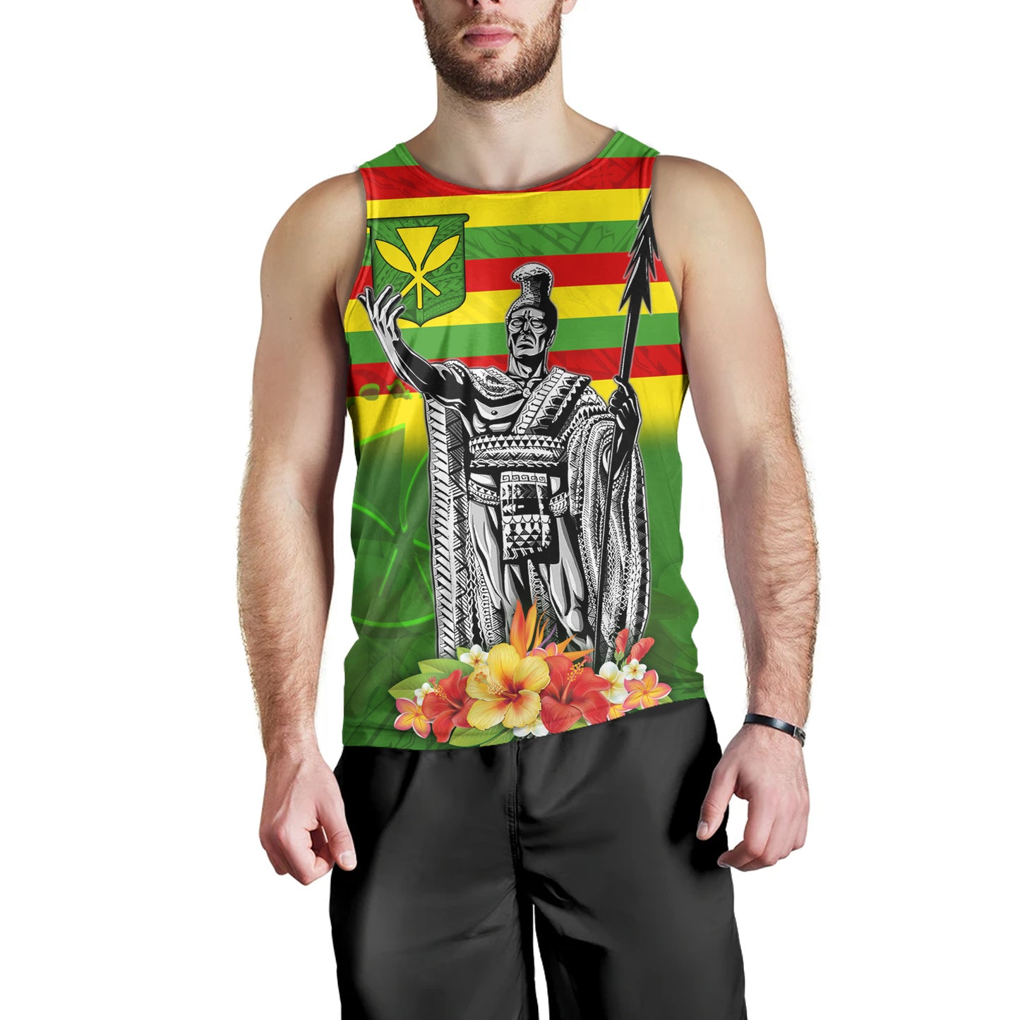 Hawaii Tank Top Hawaii King With Flag Color With Traditional Patterns