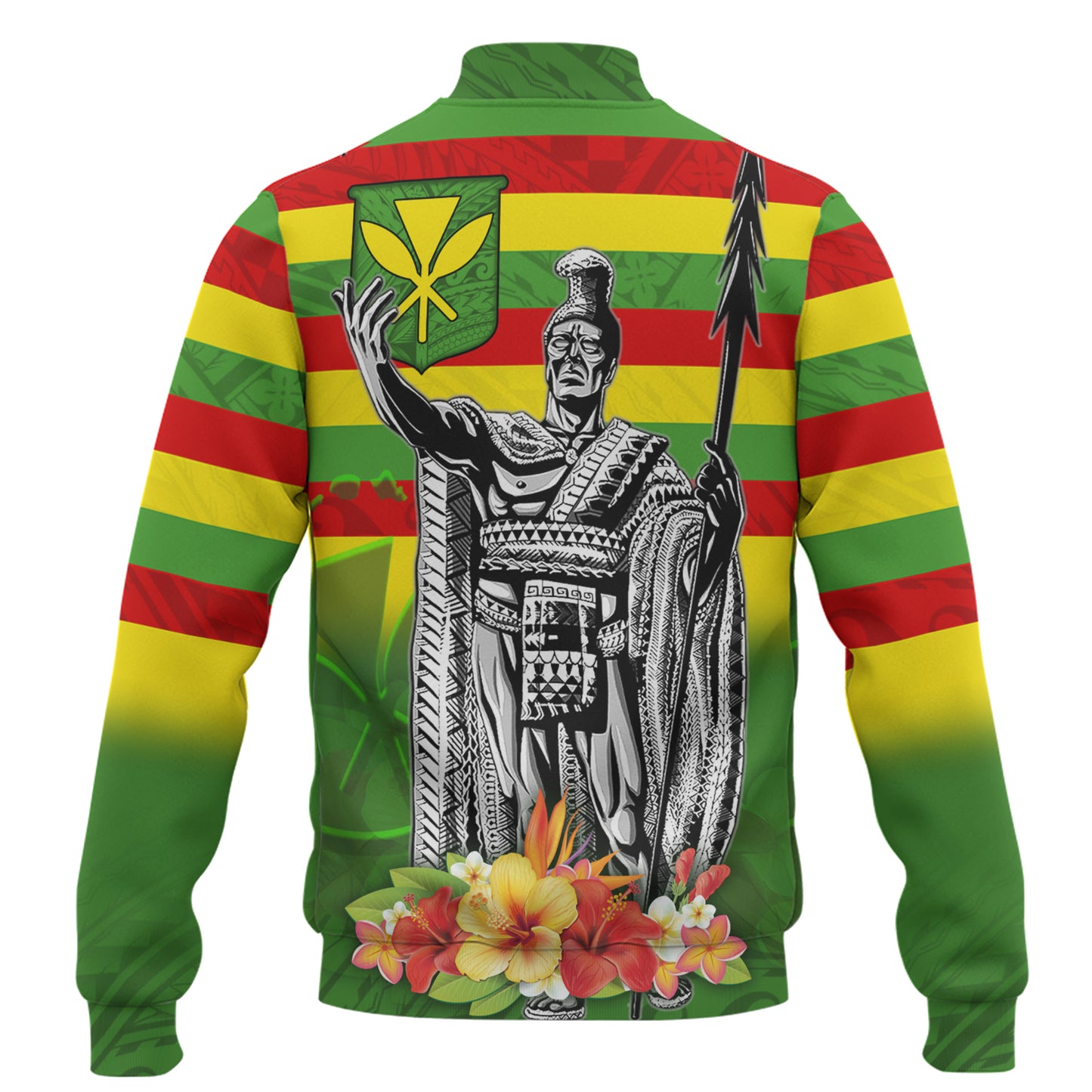Hawaii Baseball Jacket Hawaii King With Flag Color With Traditional Patterns