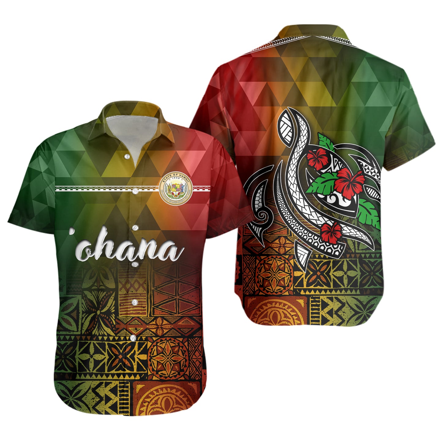 Hawaii Short Sleeve Shirt Lowpolly Pattern with Polynesian Motif