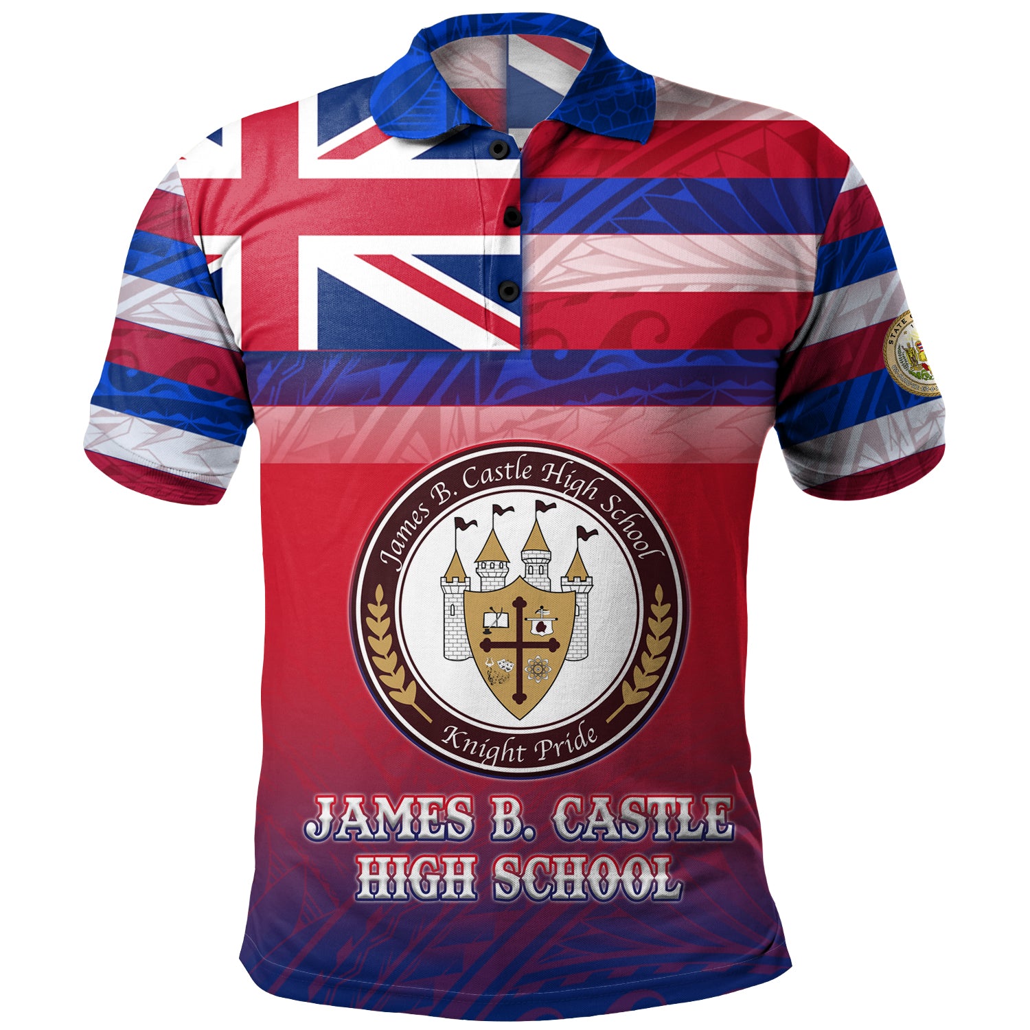 Hawaii Waimea Elementary School Polo Shirt Flag Color With Traditional Patterns