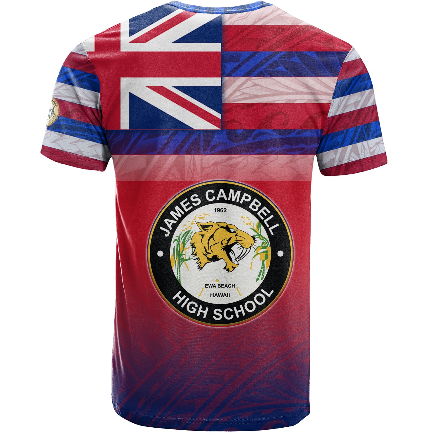 Hawaii James Campbell High School T-Shirt Flag Color With Traditional Patterns