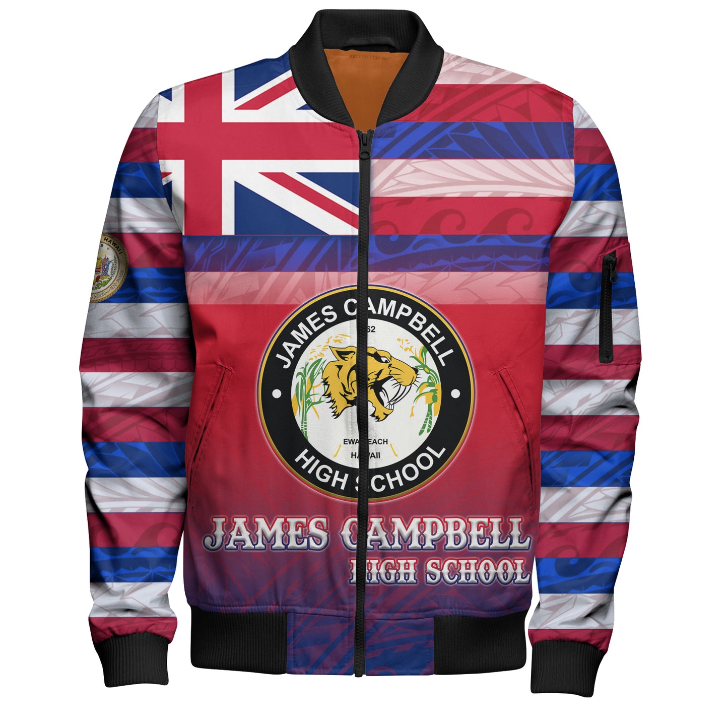 Hawaii James Campbell High School Bomber Jacket Flag Color With Traditional Patterns