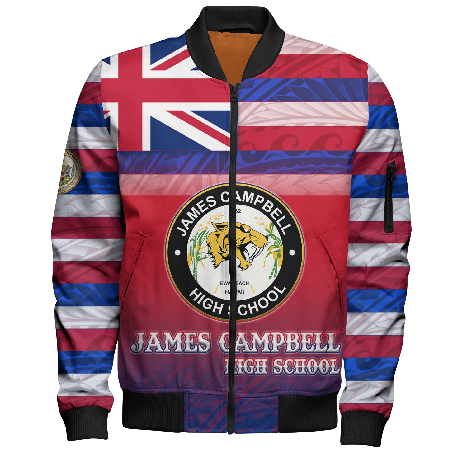 Hawaii James Campbell High School Bomber Jacket Flag Color With Traditional Patterns