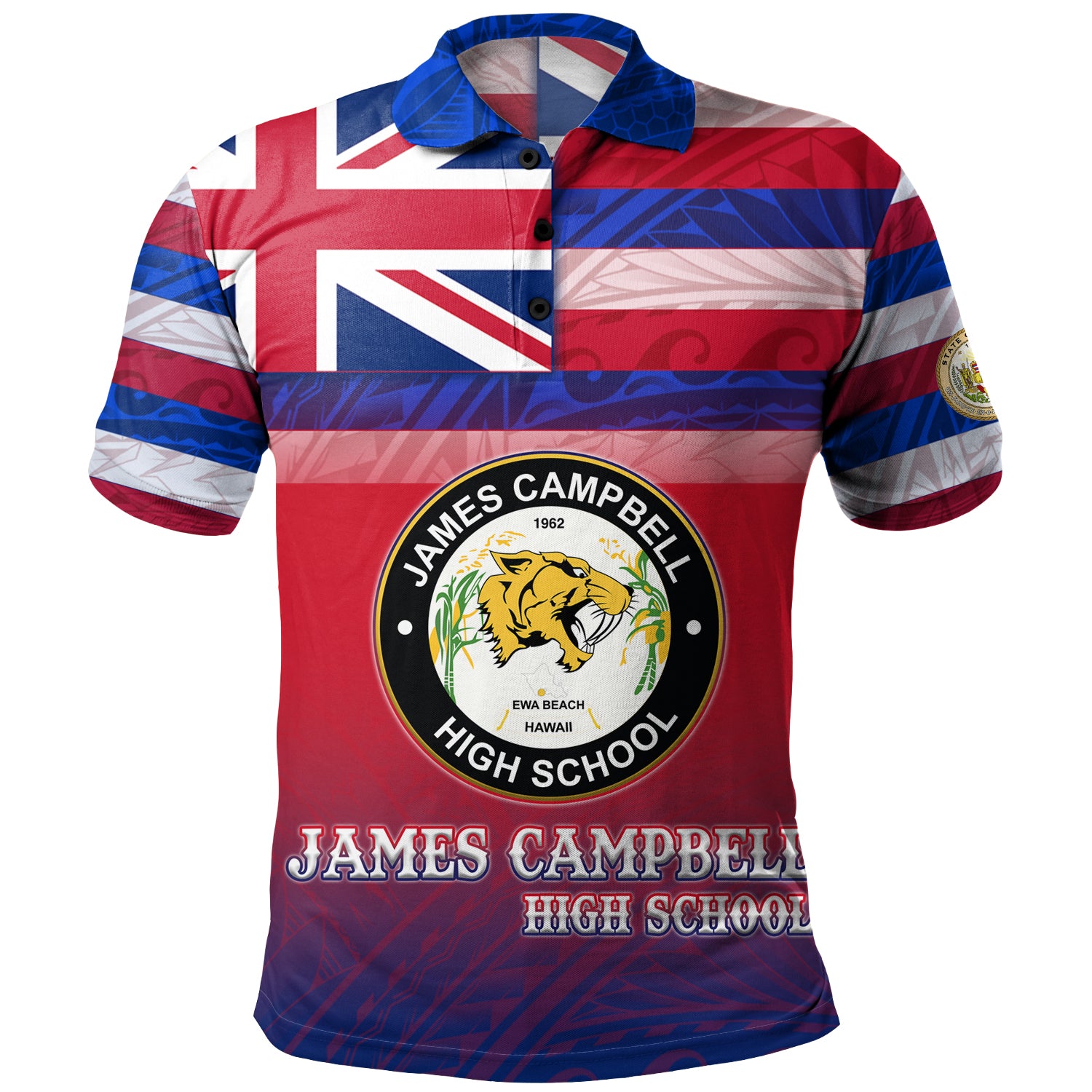 Hawaii James Campbell High School Polo Shirt Flag Color With Traditional Patterns