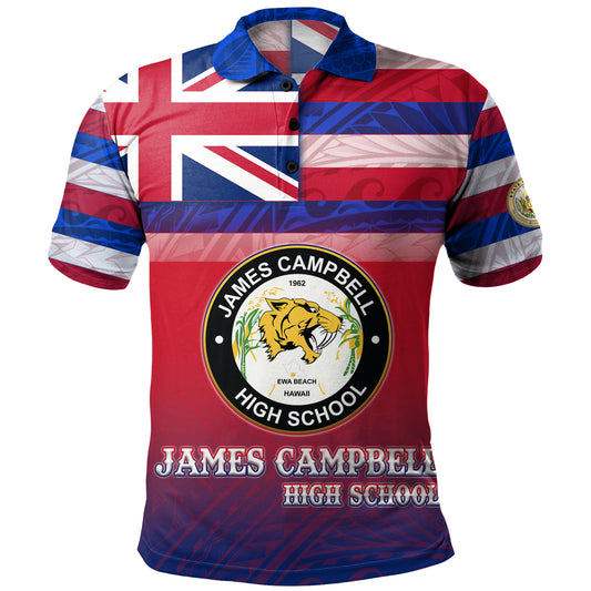 Hawaii James Campbell High School Polo Shirt Flag Color With Traditional Patterns