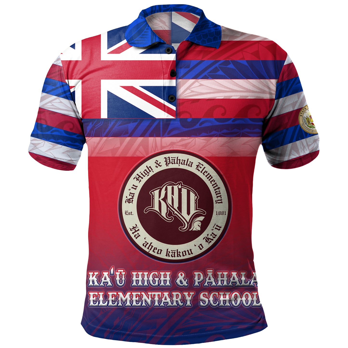 Hawaii Kau High School And Pahala Elementary School Polo Shirt Flag Color With Traditional Patterns
