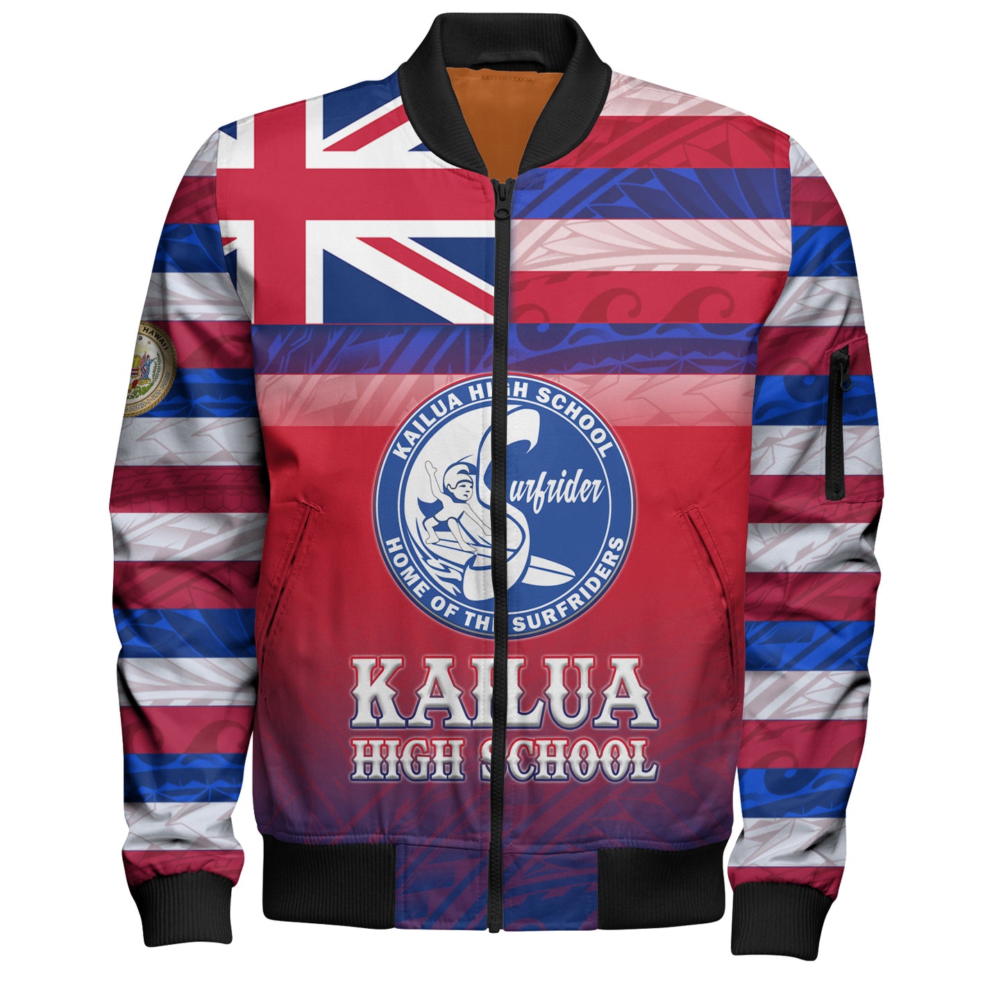 Hawaii Kailua High School Bomber Jacket Flag Color With Traditional Patterns