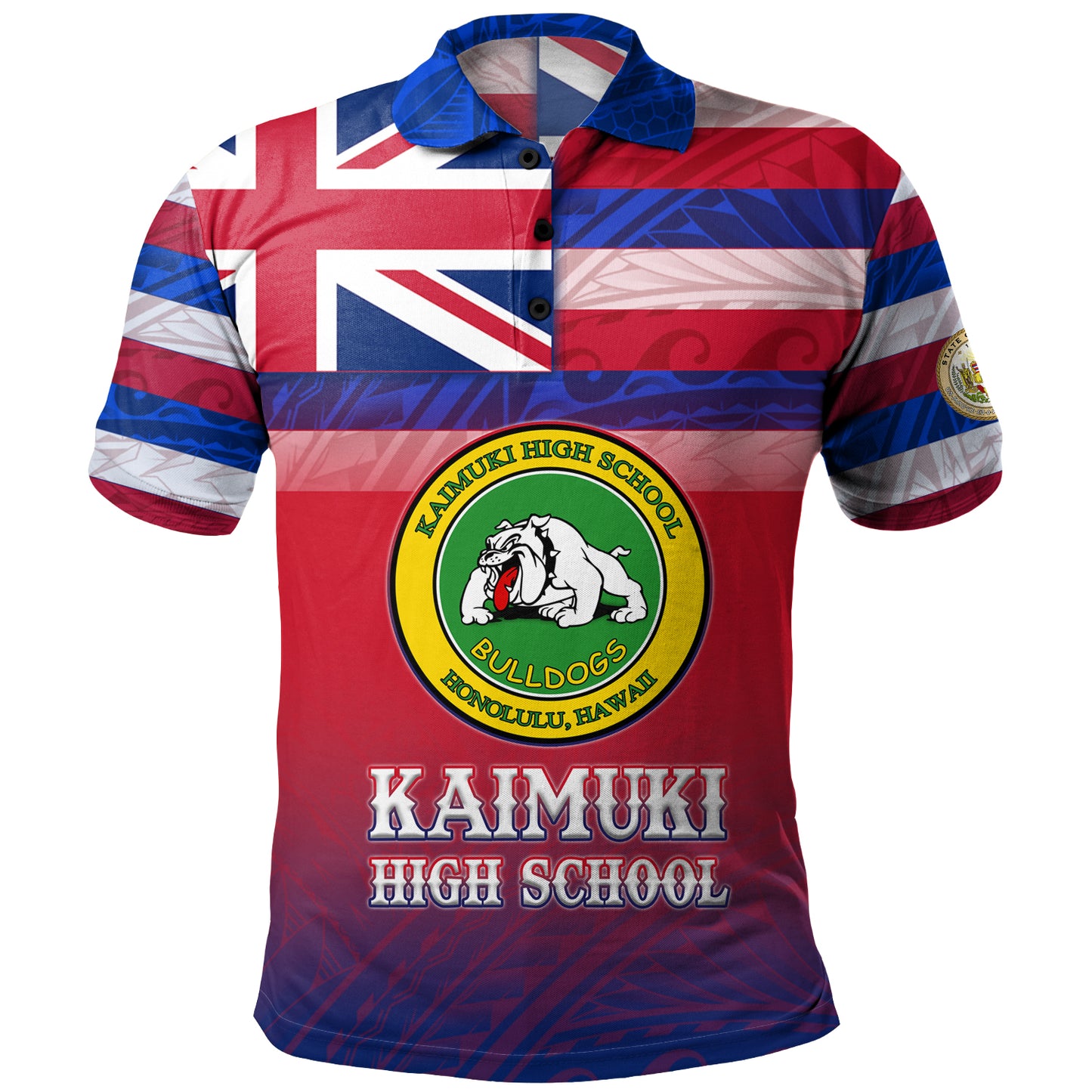 Hawaii Kaimuki High School Polo Shirt Flag Color With Traditional Patterns