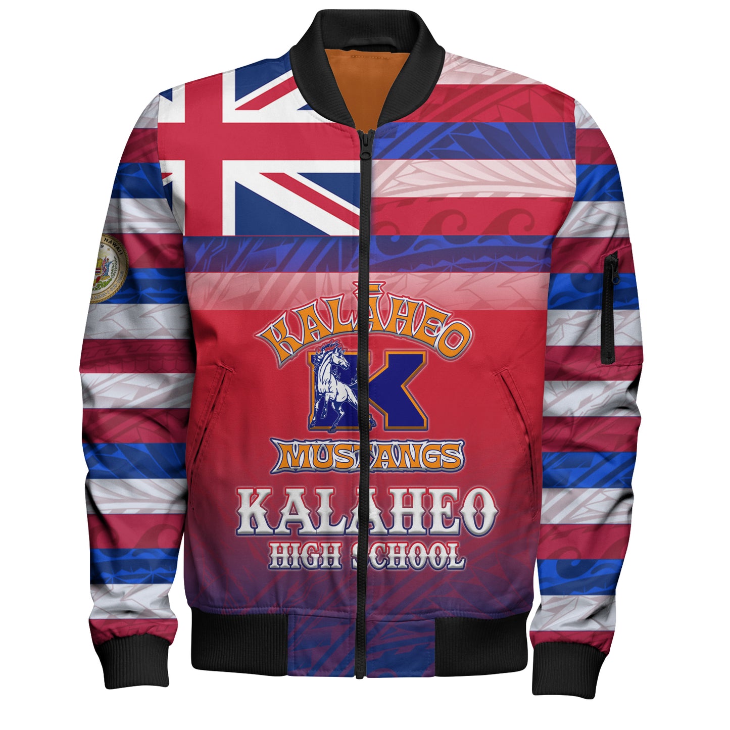 Hawaii Kalaheo High School Bomber Jacket Flag Color With Traditional Patterns