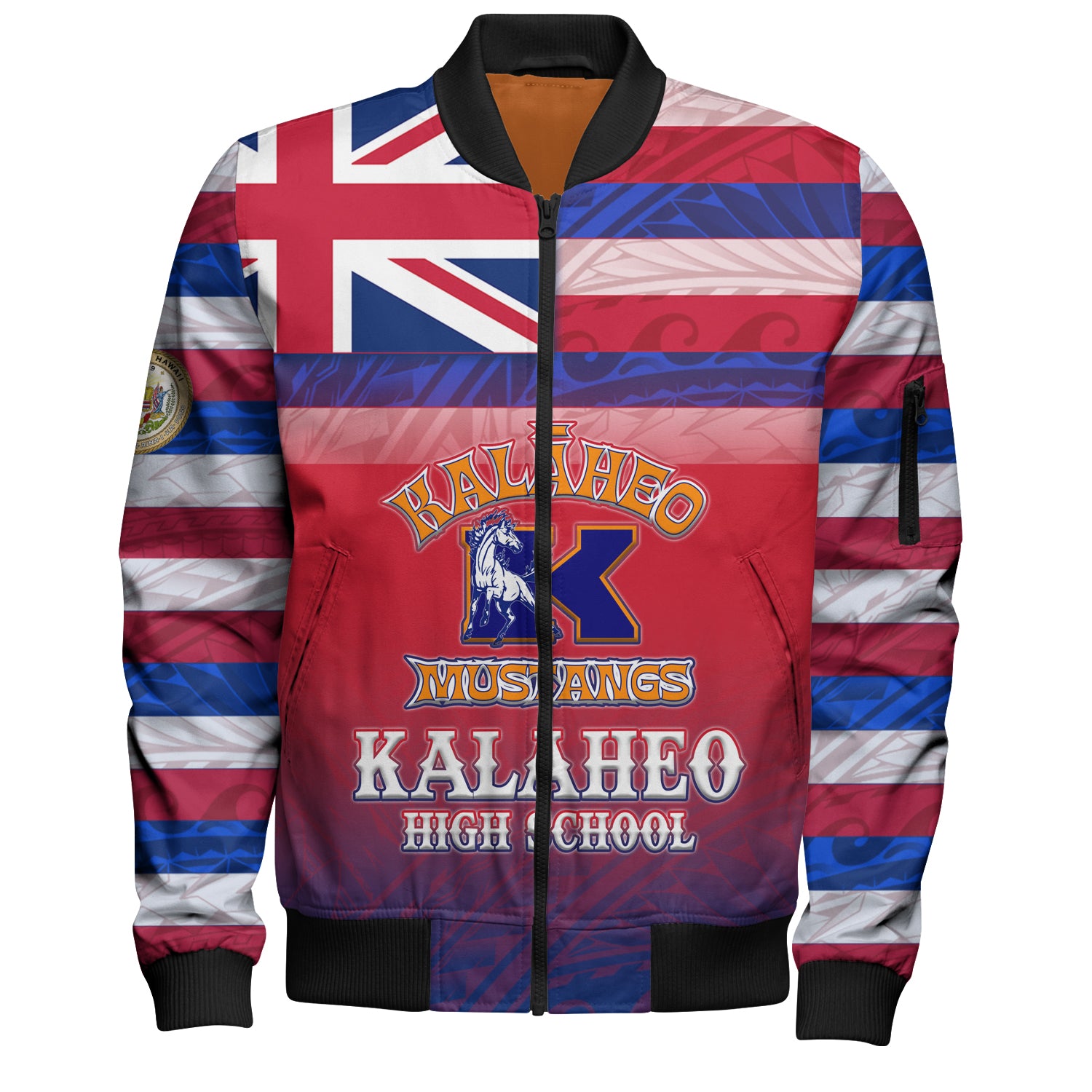 Hawaii Kalaheo High School Bomber Jacket Flag Color With Traditional Patterns