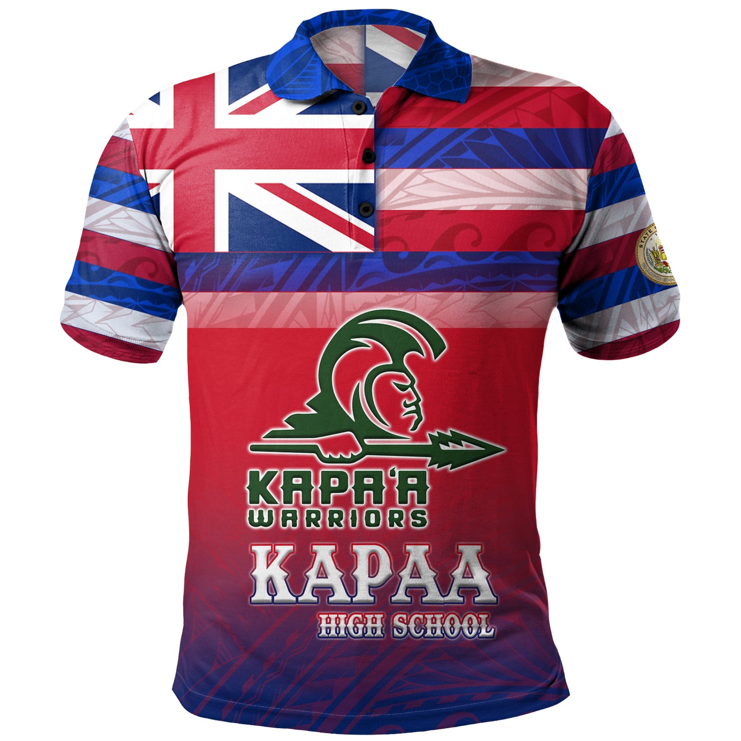 Hawaii Kapaa High School Polo Shirt Flag Color With Traditional Patterns