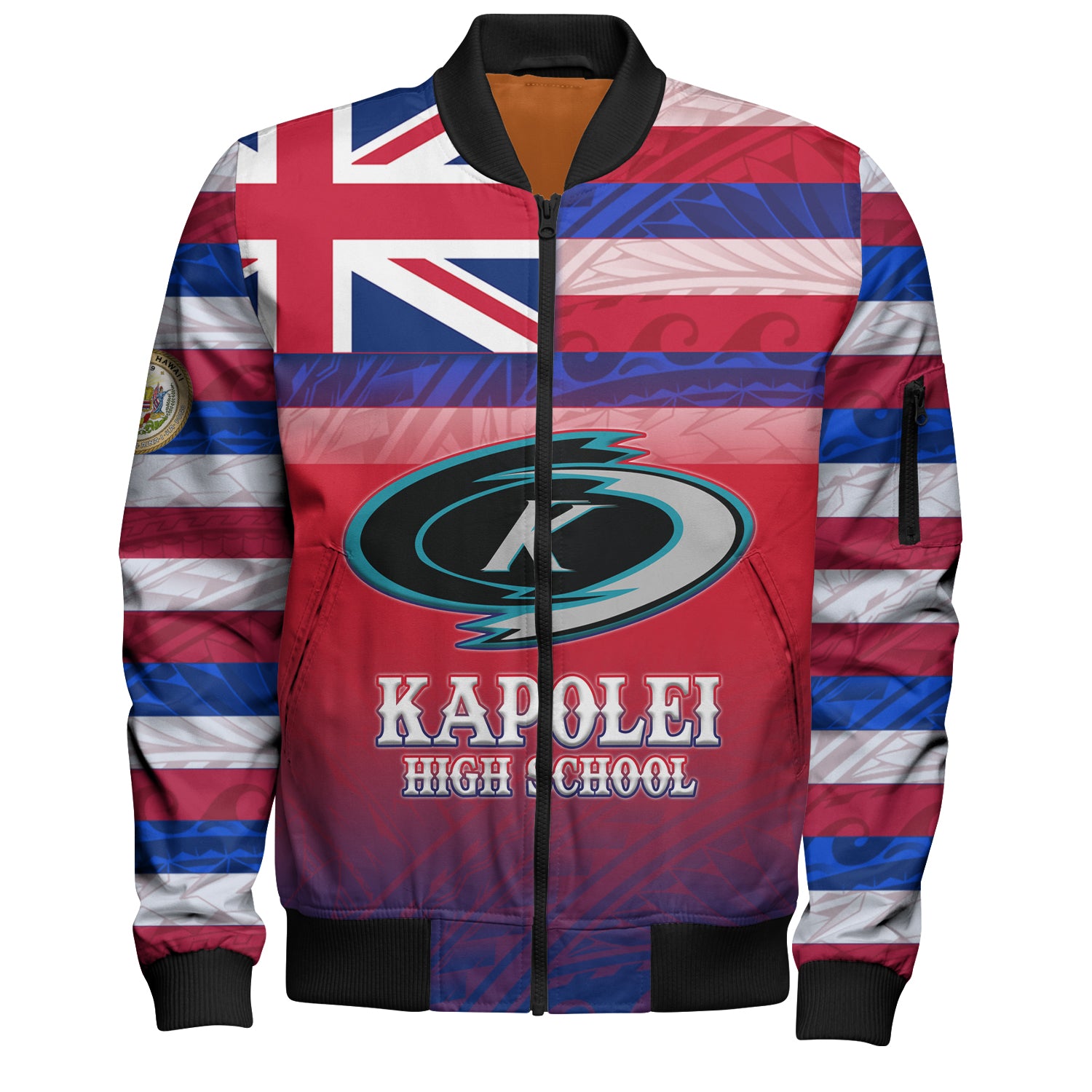 Hawaii Kapolei High School Bomber Jacket Flag Color With Traditional Patterns