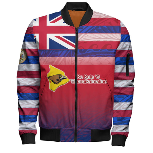 Hawaii Ke Kula o Ehunuikaimalino High School Bomber Jacket Flag Color With Traditional Patterns