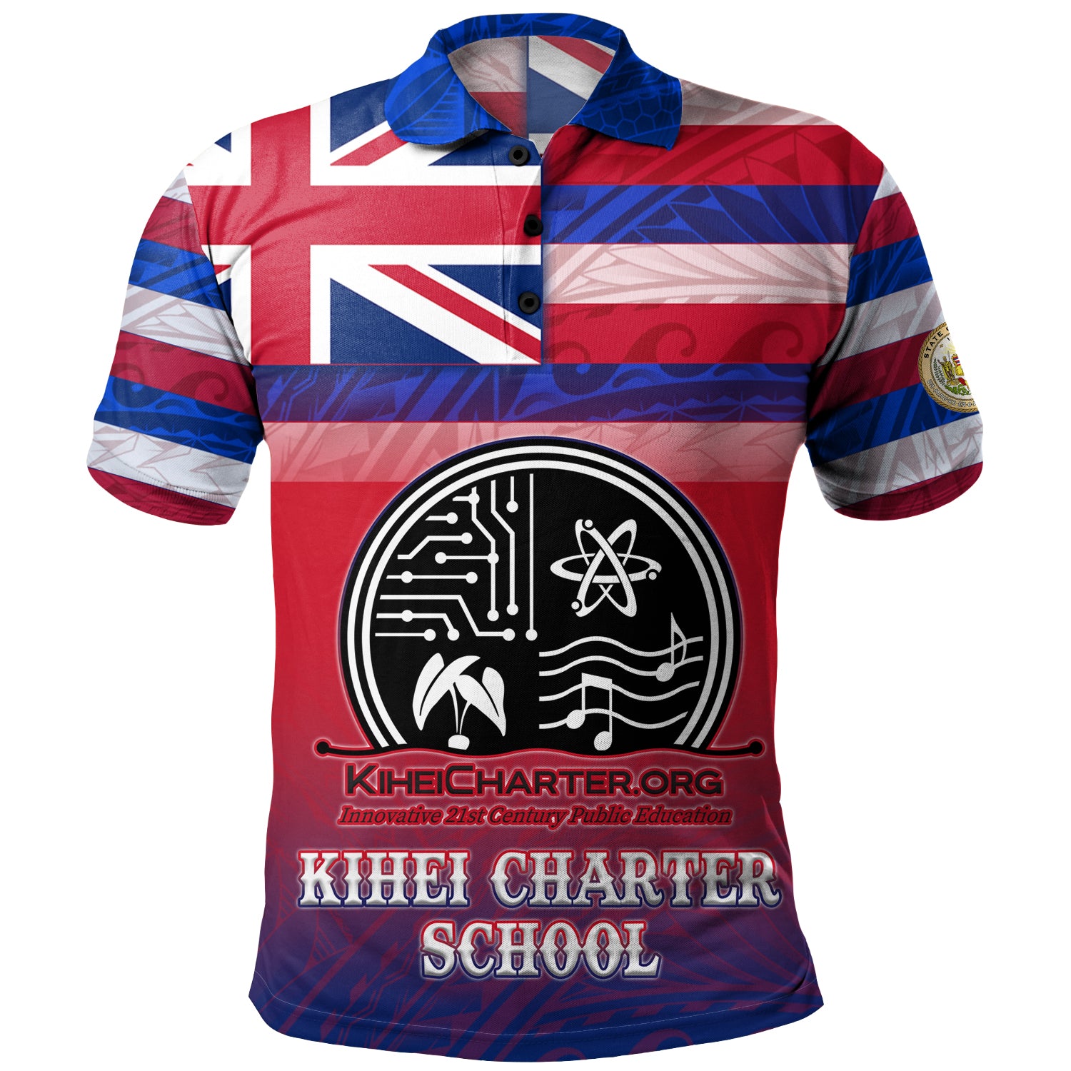 Hawaii Kihei Charter School Polo Shirt Flag Color With Traditional Patterns