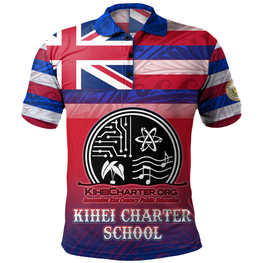 Hawaii Kihei Charter School Polo Shirt Flag Color With Traditional Patterns