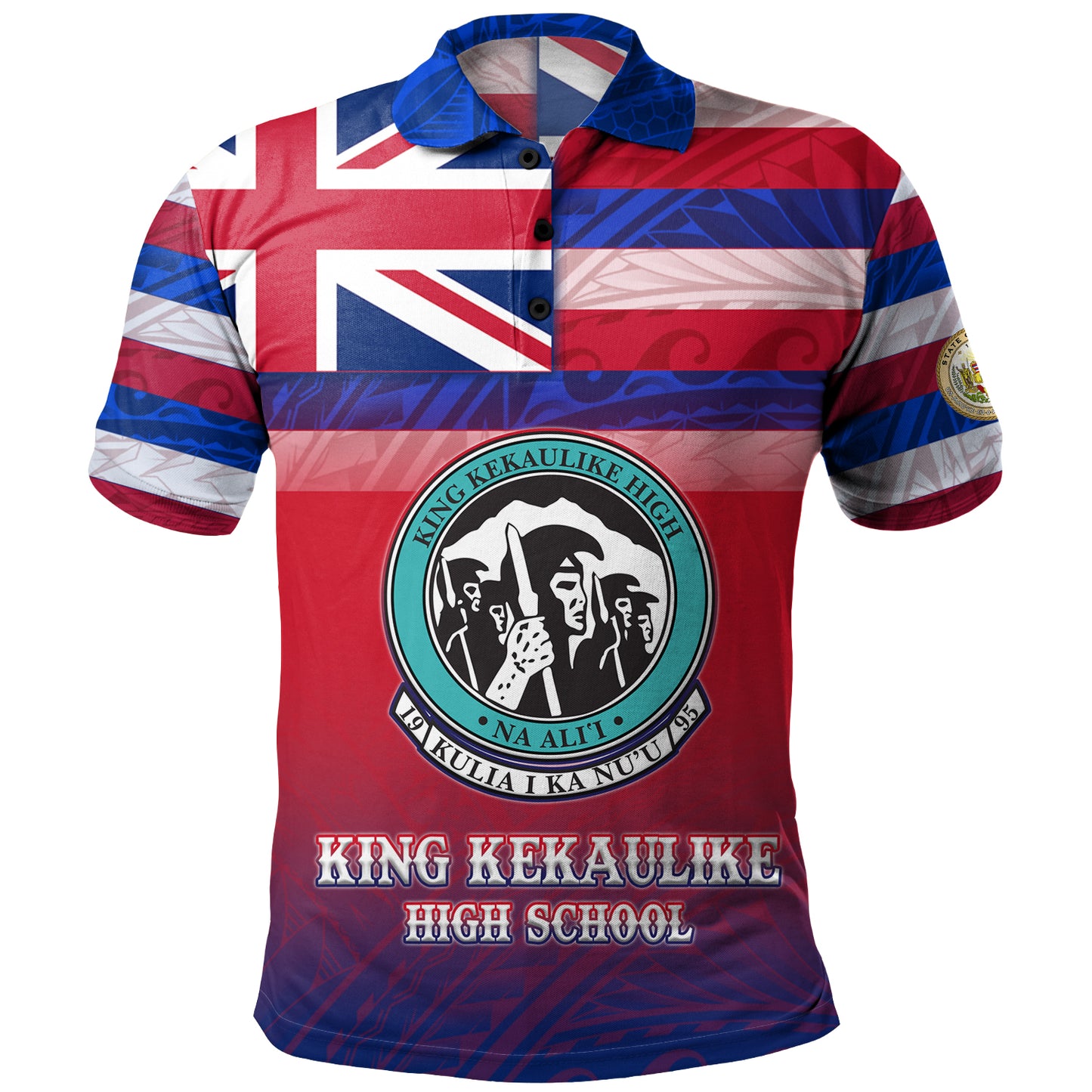 Hawaii King Kekaulike High School Polo Shirt Flag Color With Traditional Patterns