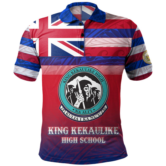 Hawaii King Kekaulike High School Polo Shirt Flag Color With Traditional Patterns