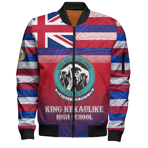 Hawaii King Kekaulike High School Bomber Jacket Flag Color With Traditional Patterns