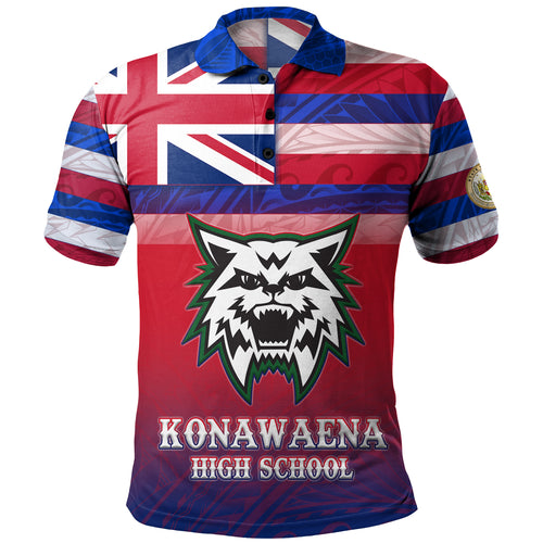 Hawaii Konawaena High School Polo Shirt Flag Color With Traditional Patterns