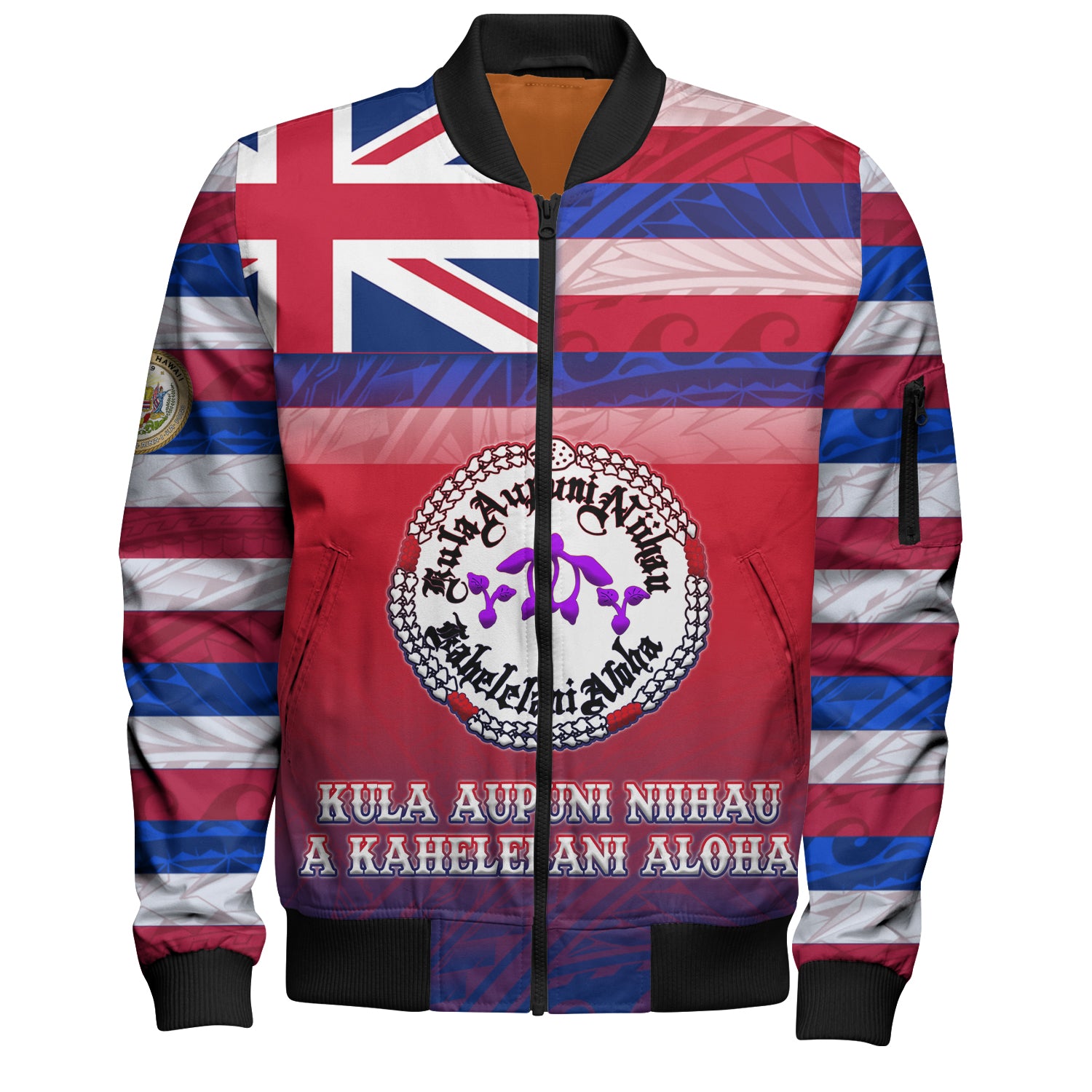 Hawaii Kula Aupuni Niihau A Kahelelani Aloha High School Bomber Jacket Flag Color With Traditional Patterns