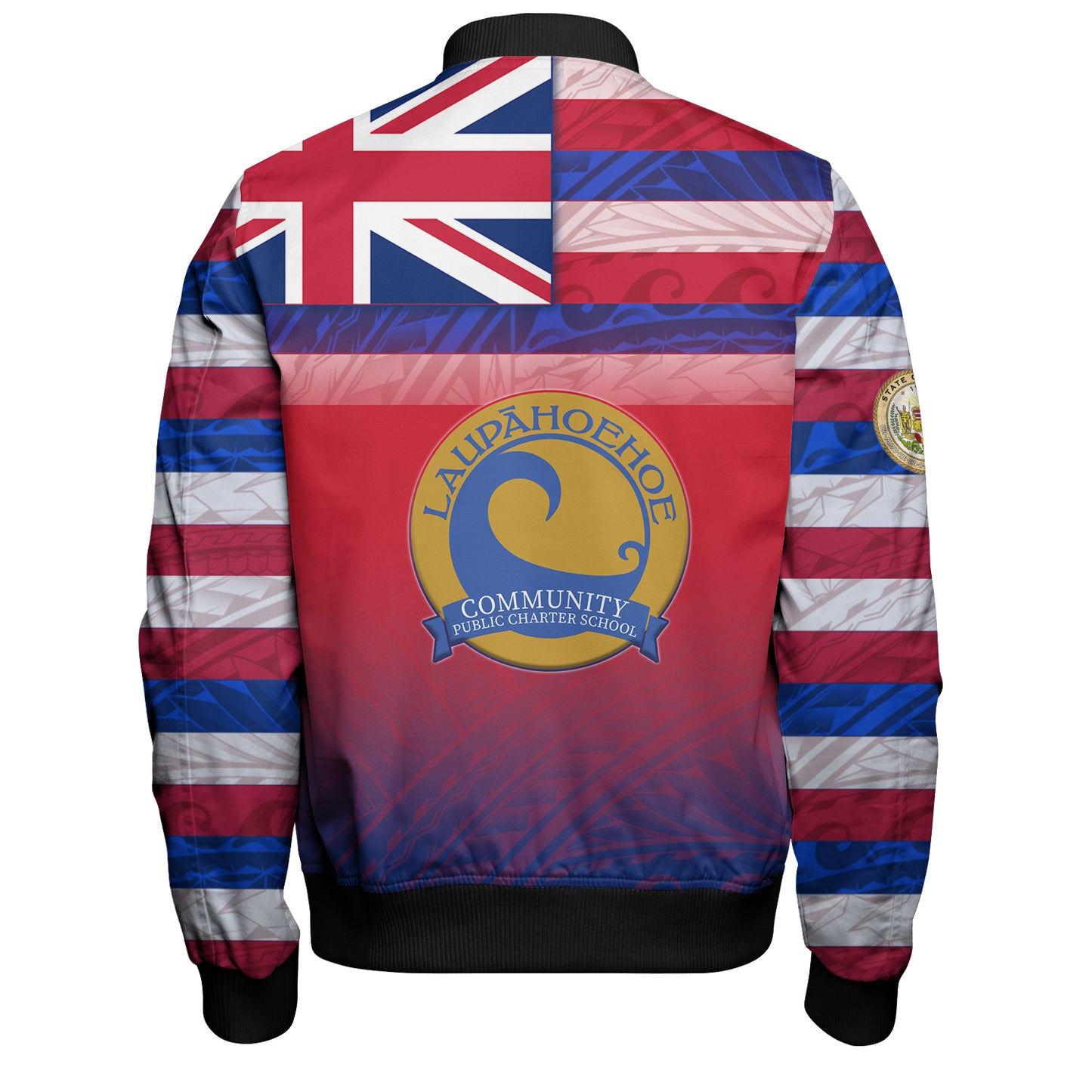 Hawaii LaupÄhoehoe Community Public Charter School Bomber Jacket Flag Color With Traditional Patterns