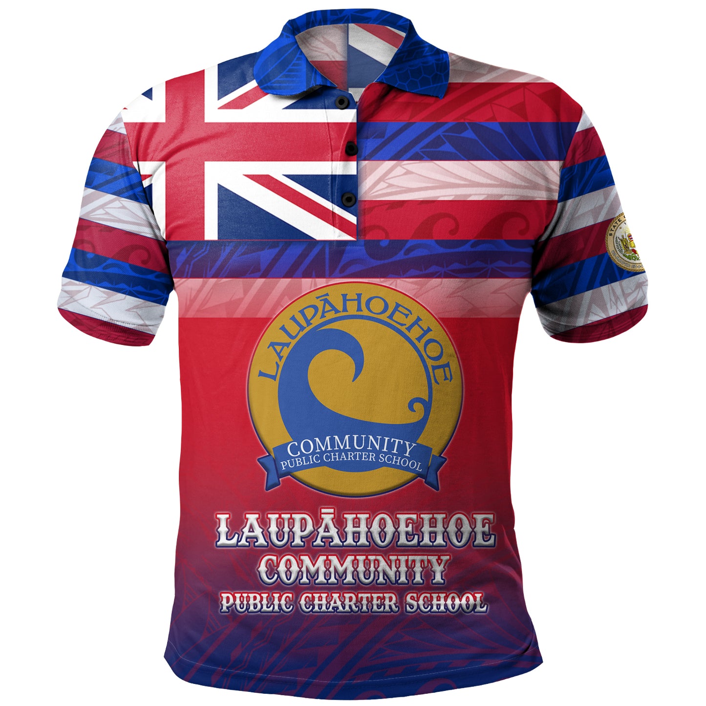 Hawaii Laupahoehoe Community Public Charter School Polo Shirt Flag Color With Traditional Patterns