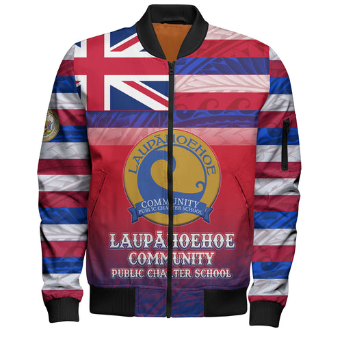 Hawaii LaupÄhoehoe Community Public Charter School Bomber Jacket Flag Color With Traditional Patterns