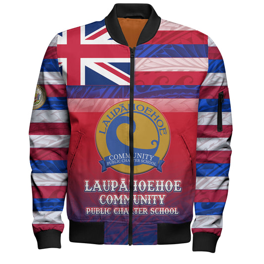 Hawaii LaupÄhoehoe Community Public Charter School Bomber Jacket Flag Color With Traditional Patterns