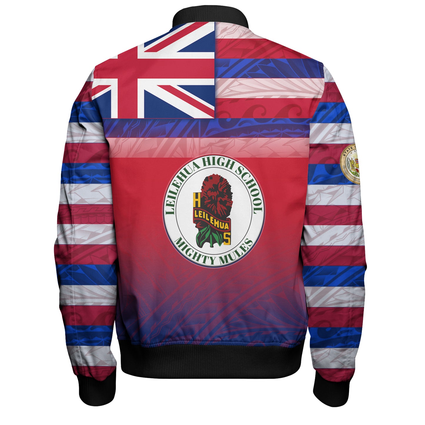 Hawaii Leilehua High School Bomber Jacket Flag Color With Traditional Patterns