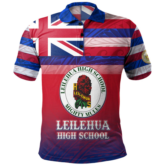 Hawaii Leilehua High School Polo Shirt Flag Color With Traditional Patterns