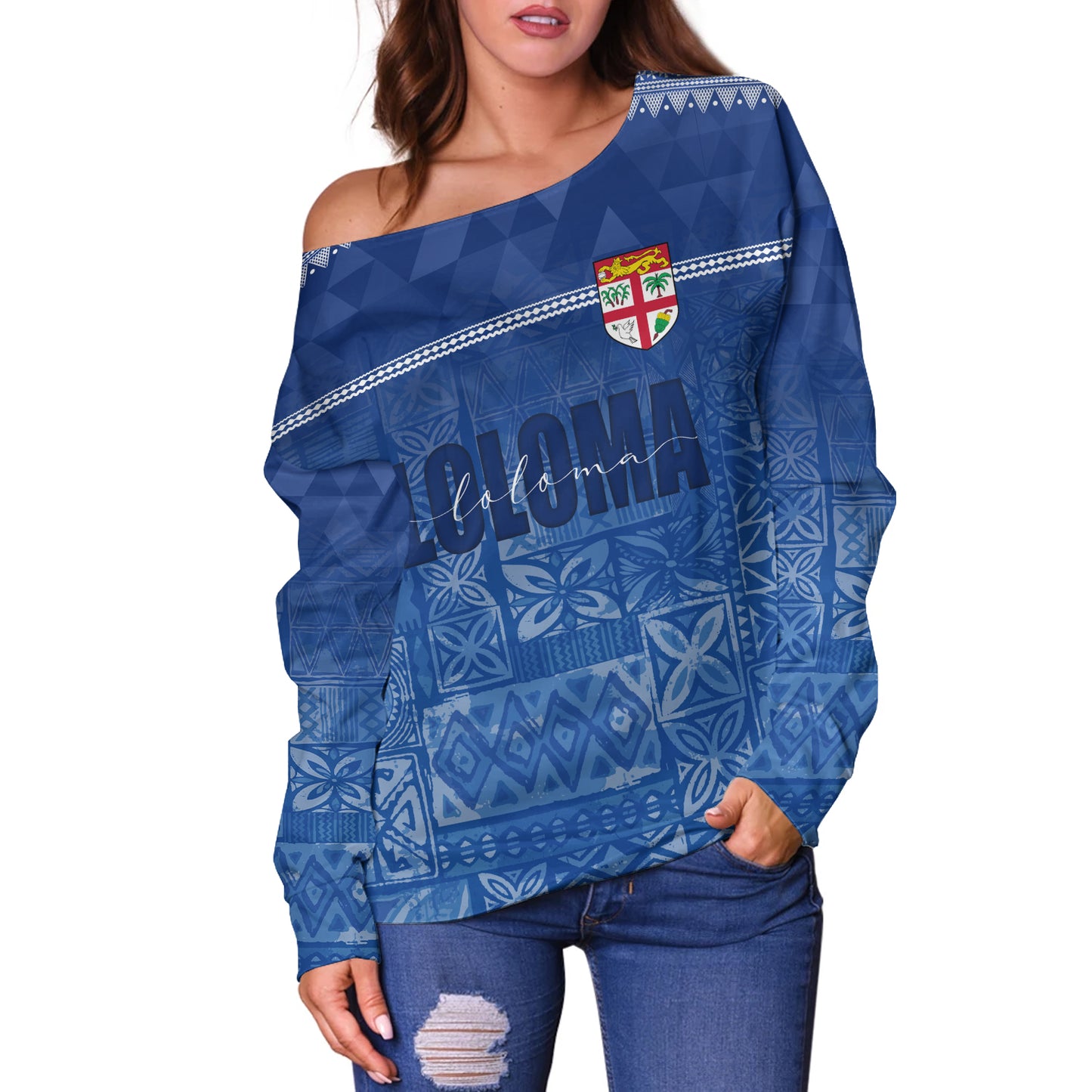 Fiji Off Shoulder Sweatshirt Loloma Fijian Love Polynesian