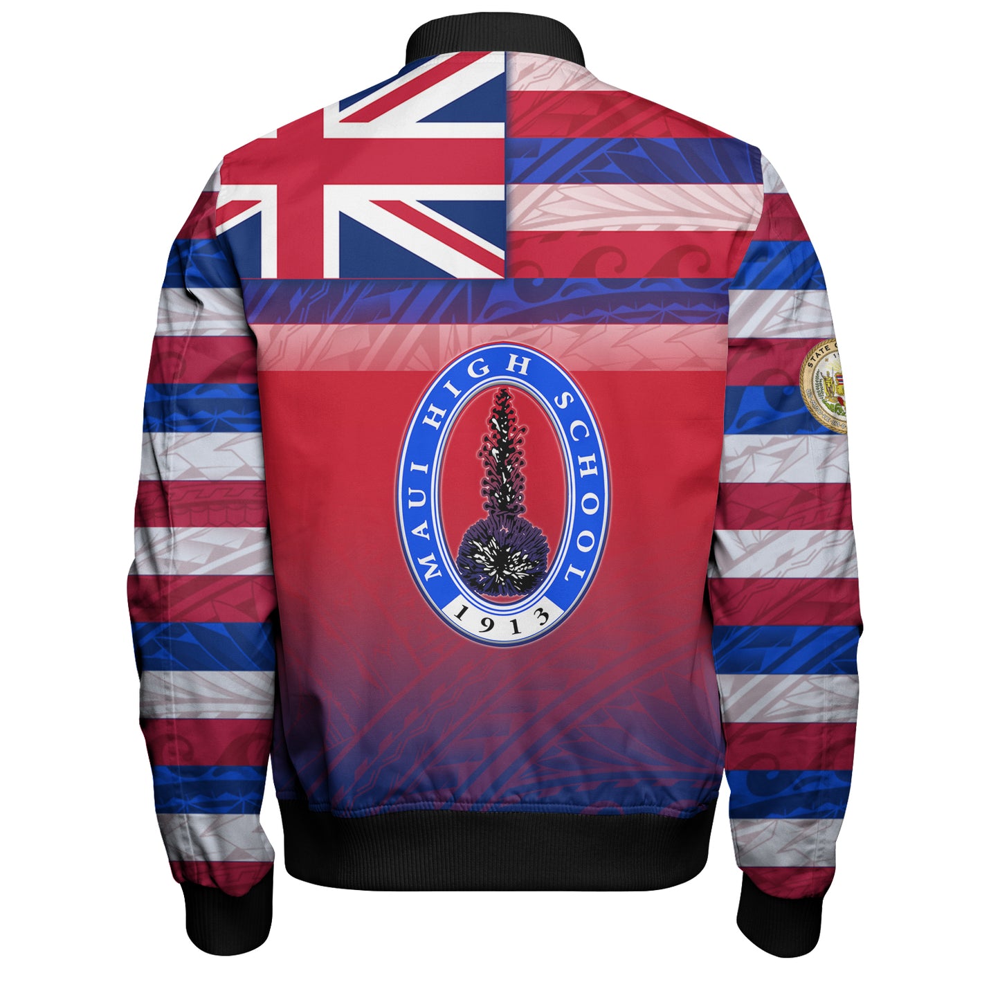 Hawaii Maui High School Bomber Jacket Flag Color With Traditional Patterns