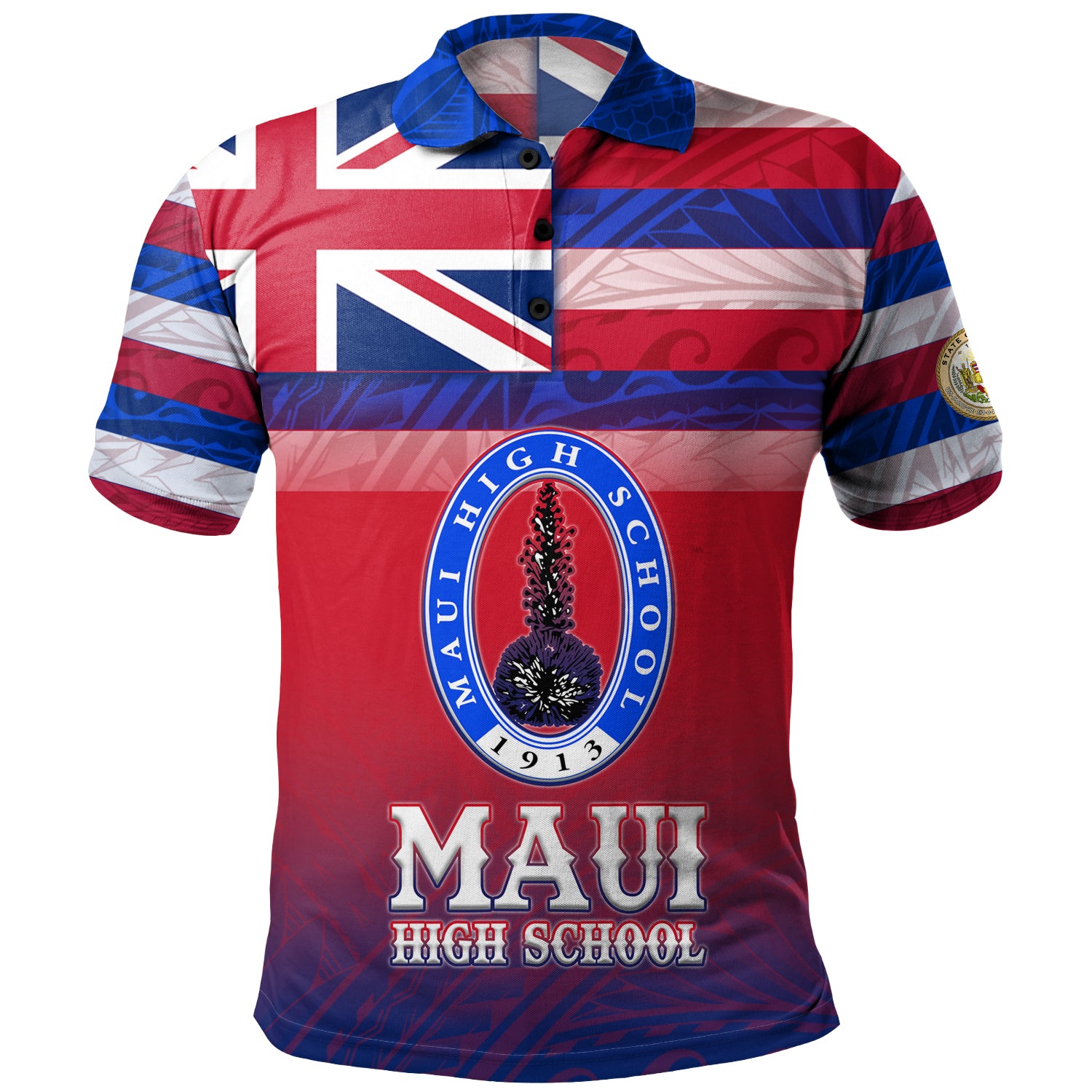 Hawaii Maui High School Polo Shirt Flag Color With Traditional Patterns